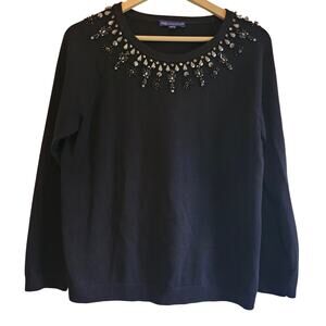 rsvp by Talbots Black Crew Neck Sweater Embellished Neckline Size LP